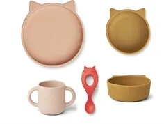 Liewood cat rose multi mix spisestel Vivi silikone (4-pack)